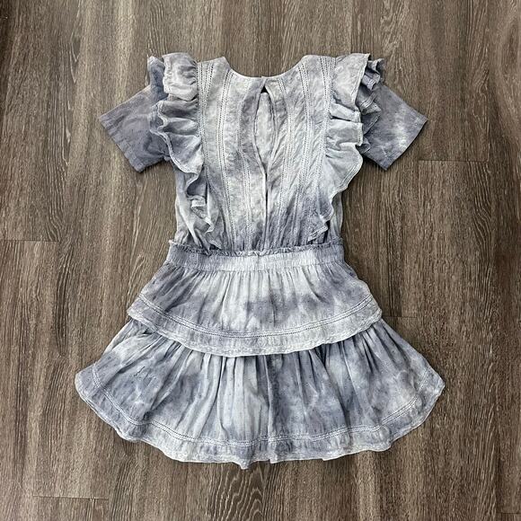 LoveShackFancy Natasha Heritage Mini Dress L Washed Denim Blue Ruffle Lace EUC - Picture 13 of 15